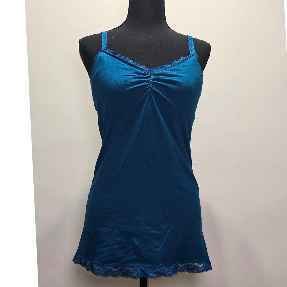No Boundaries Women's Camisole XL Blue Lace Trim Stretch Y2K Basic cami